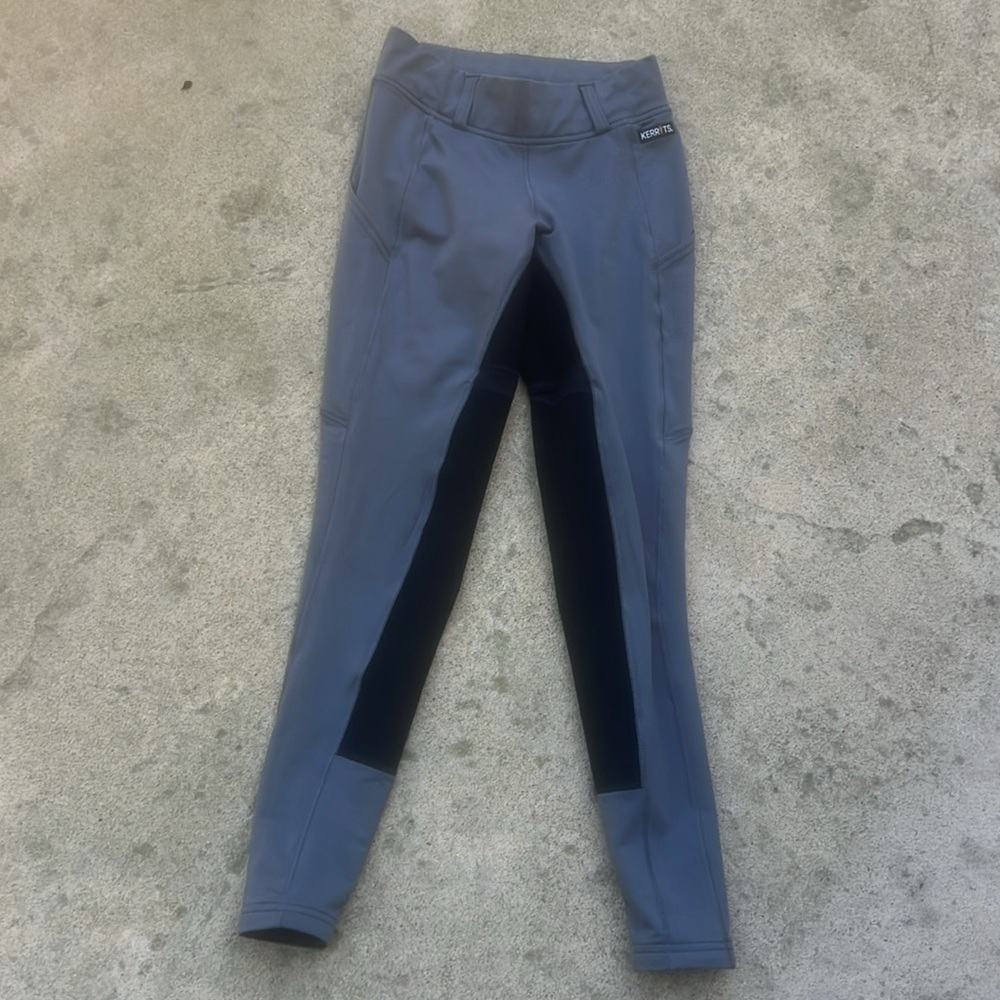 Kerrits Pull on Equestrian Riding Tights Grey/Black Silcone Women's Size S